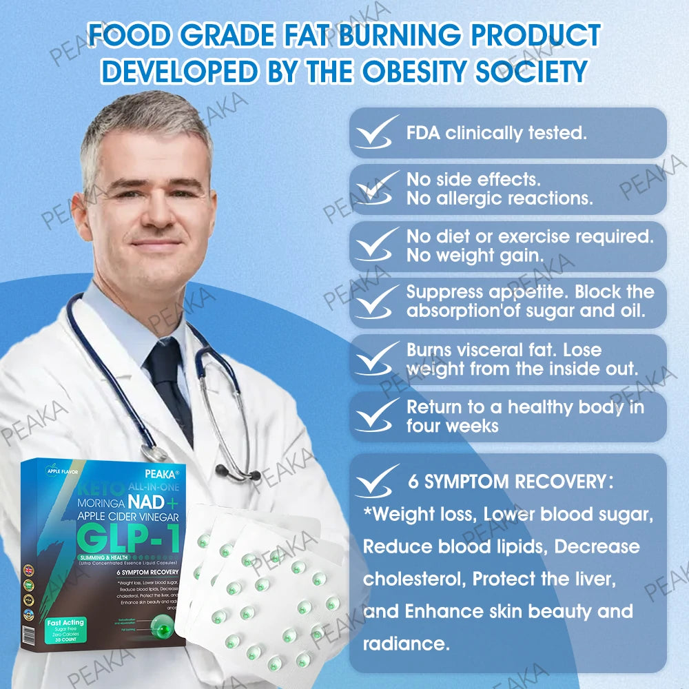 Official Authorized Store PEAKA® GLP-1 Slimming & Health Ultra Concentrated Essence Liquid Pearls - NAD+ Moringa & ACV & Keto BHB (✅speedy, long-lasting, addressing diabetes, obesity, and cardiovascular diseases) - ⚡Developed by the Obesity Society🌿💚