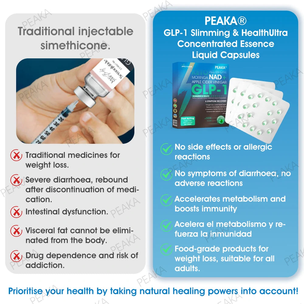 Official Authorized Store PEAKA® GLP-1 Slimming & Health Ultra Concentrated Essence Liquid Pearls - NAD+ Moringa & ACV & Keto BHB (✅speedy, long-lasting, addressing diabetes, obesity, and cardiovascular diseases) - ⚡Developed by the Obesity Society🌿💚
