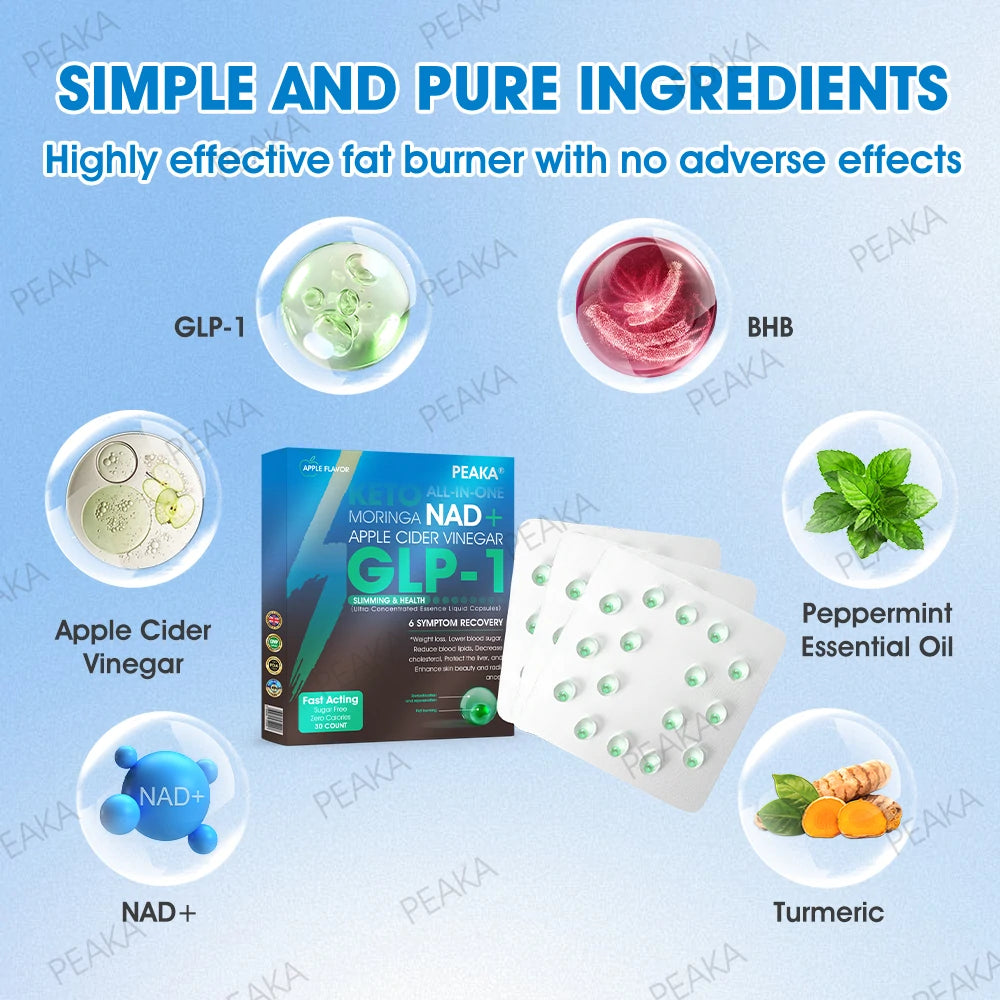 Official Authorized Store PEAKA® GLP-1 Slimming & Health Ultra Concentrated Essence Liquid Pearls - NAD+ Moringa & ACV & Keto BHB (✅speedy, long-lasting, addressing diabetes, obesity, and cardiovascular diseases) - ⚡Developed by the Obesity Society🌿💚