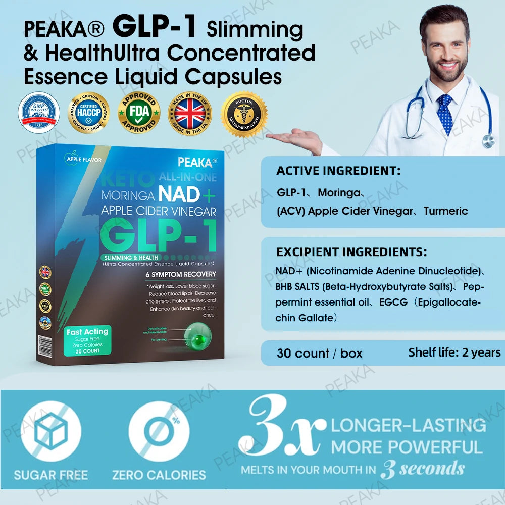 Official Authorized Store PEAKA® GLP-1 Slimming & Health Ultra Concentrated Essence Liquid Pearls - NAD+ Moringa & ACV & Keto BHB (✅speedy, long-lasting, addressing diabetes, obesity, and cardiovascular diseases) - ⚡Developed by the Obesity Society🌿💚