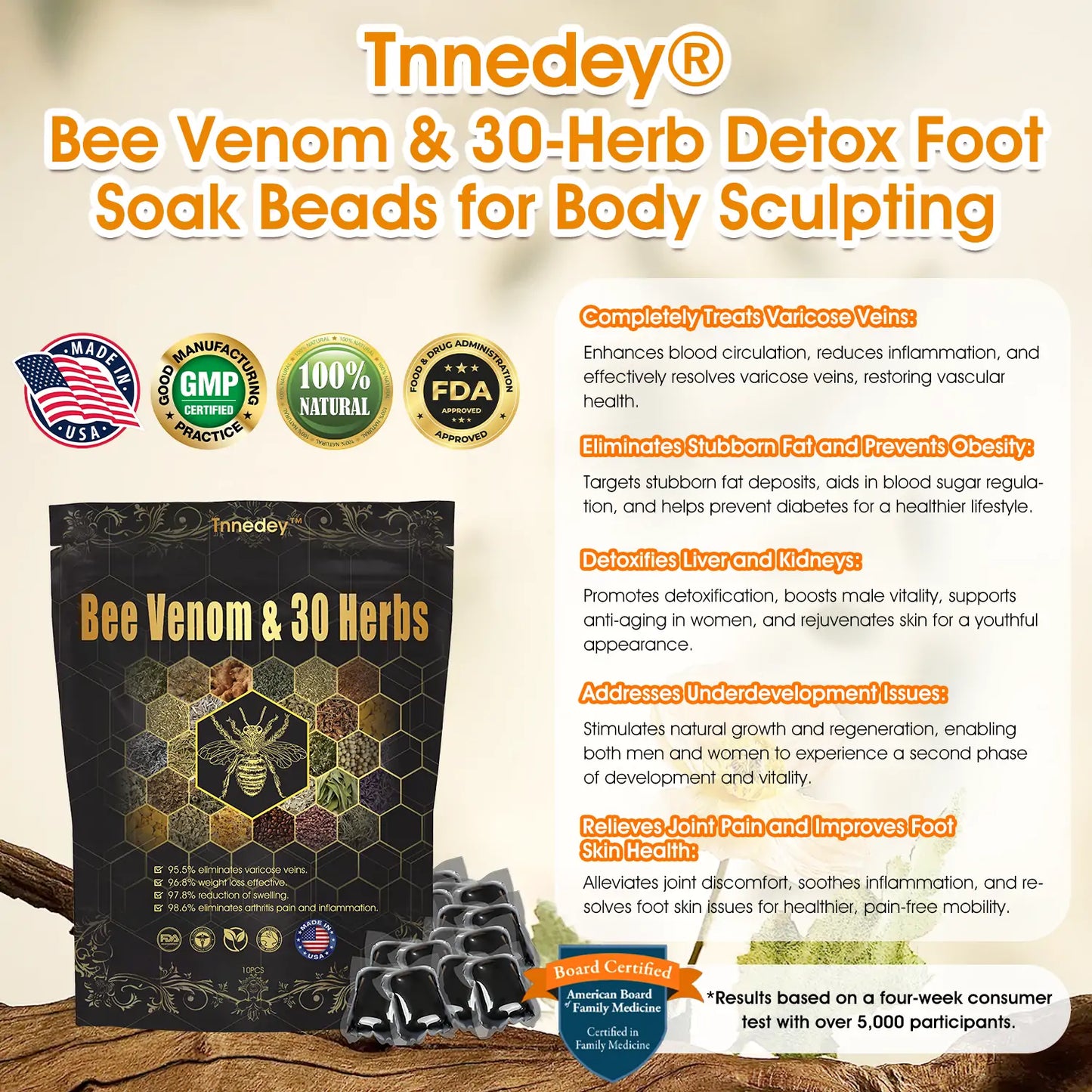 Christmas Special: Tnnedey® Bee Venom & 30-Herb Detox Foot Soak Beads for Body Sculpting- Recommended by the America Lymphatic Academy (ALA) 🎄✨